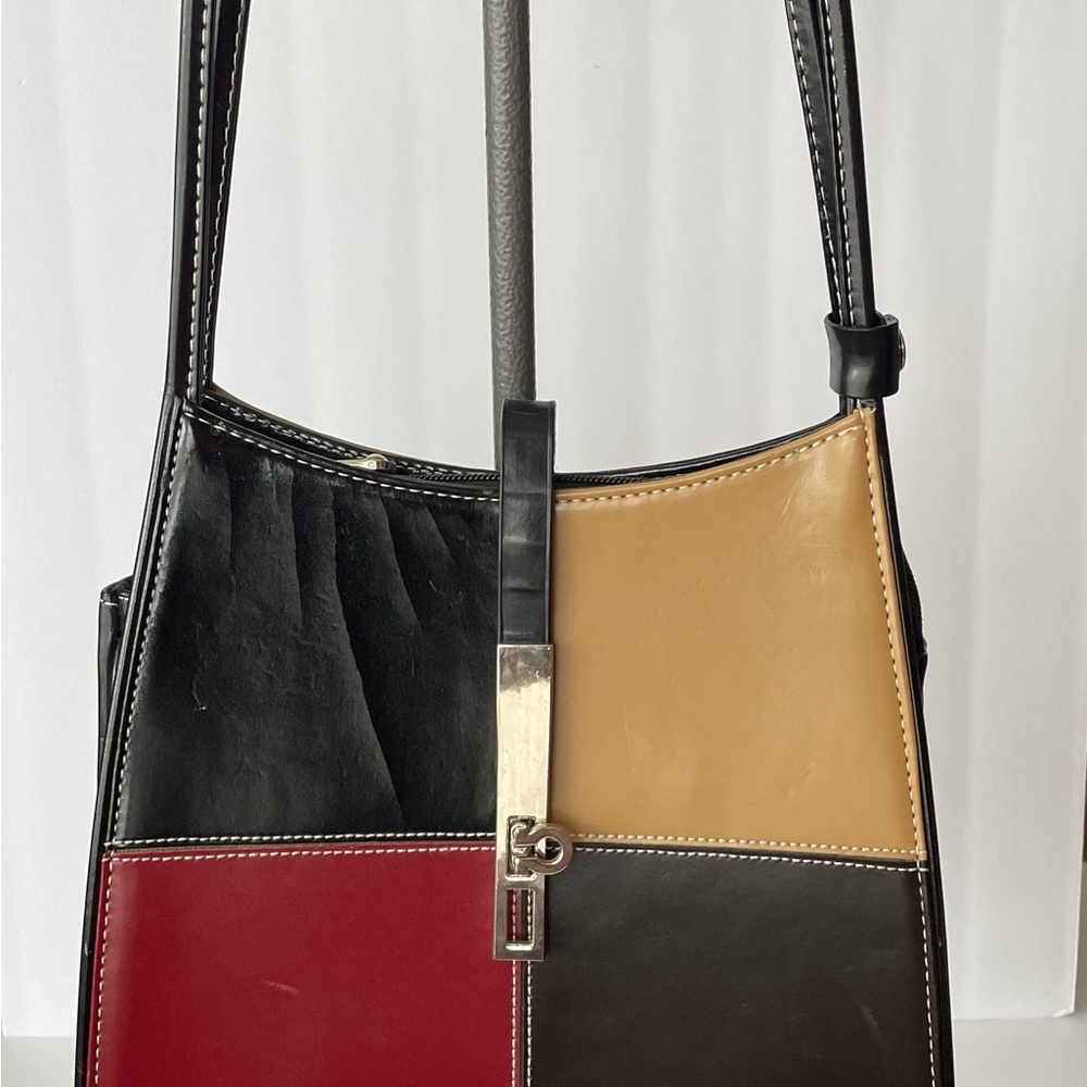 Colorblock Leather Shoulder Bag